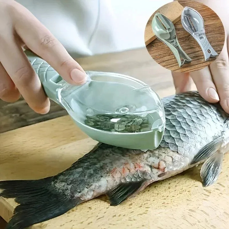 Grattoir à Poisson En Plastique Avec Couvercle – Design Amusant En Forme De Poisson – Pour Retirer Les Écailles Proprement Et Rapidement