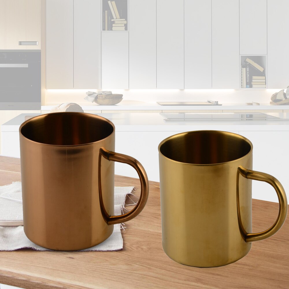 Stainless Steel Cups Double-layer cup with Handle 400ml Pint Drinking Cups Metal Drinking Travel Tumbler for Kids and Adults