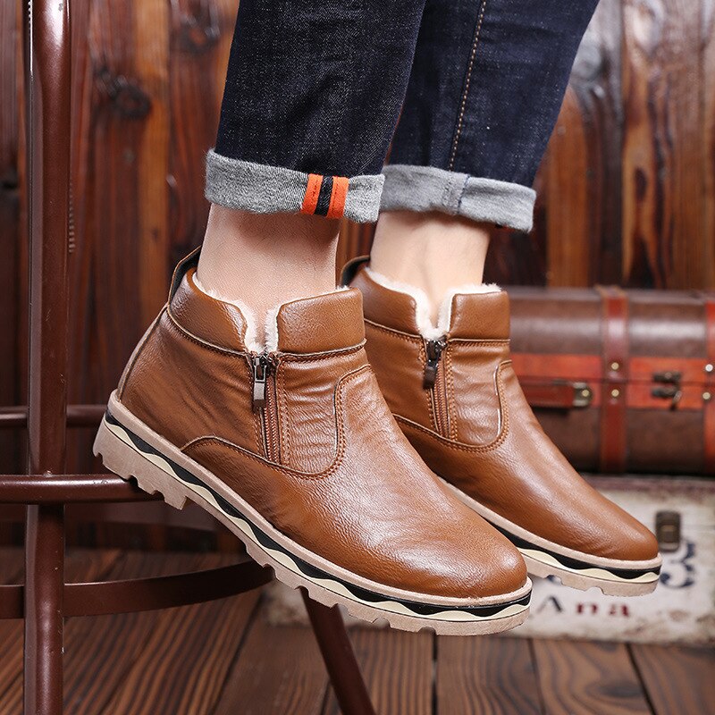 Mode Mannen Snowboots Leer Heren Outdoor Wandelen Boot Winter Boot Casual Schoenen Sneakers Mans Werk Veiligheid Comfortabele Enkel