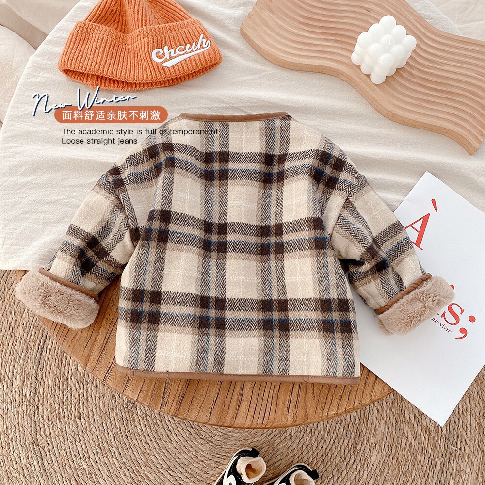 2021 inverno nuovi ragazzi e ragazze moda interna in pile plaid cappotti bambini spessi caldi giacche di lana casual