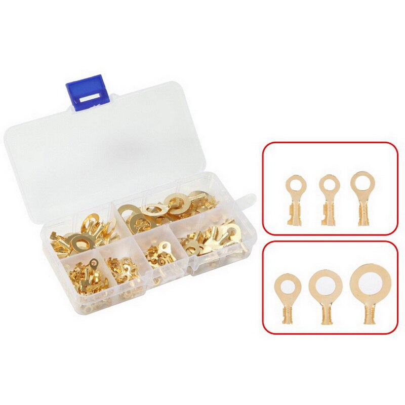 Brass Non-insulated Crimp Terminals Connectors 3.2mm-10.2mm Cable Wire Connectors Golden 150pcs / Set Wire Terminator