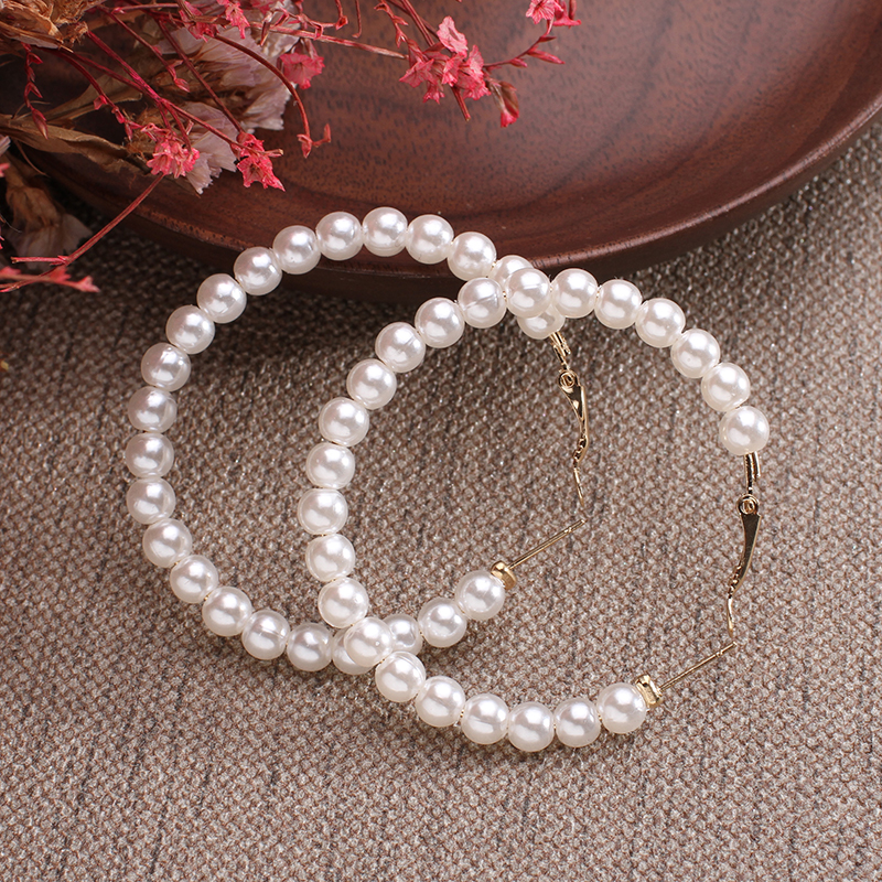 Brincos imitação de pérola boho brancos, brincos grandes dourados femininos, joias coreanas: E827C