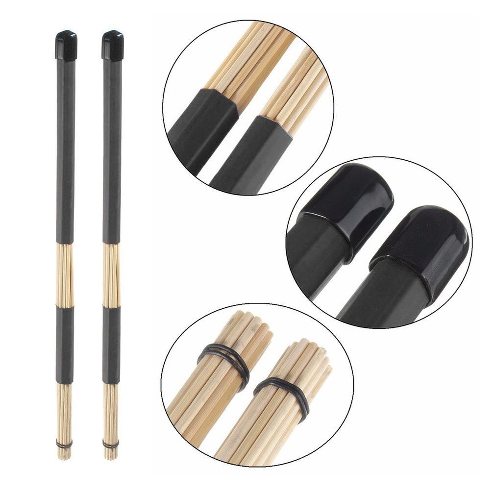 1 Paar Professionele Bamboe Hout Multi-Sticks Jazz Drum Rods Stokken Borstels Drumsticks Drum Accessoires Met Rubberen Handvat