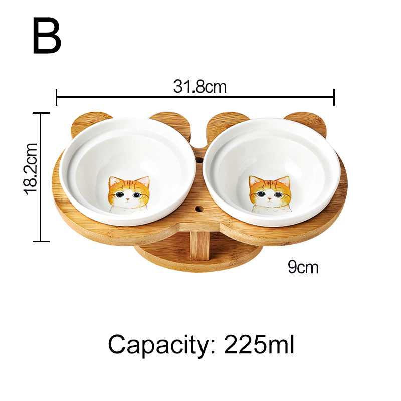 Japanse dubbele voerbak voor honden, bamboe, hout, roestvrij staal, keramiek, hondenvoer, water, veilig, eenvoudig te reinigen, voerbak voor katten en honden: B
