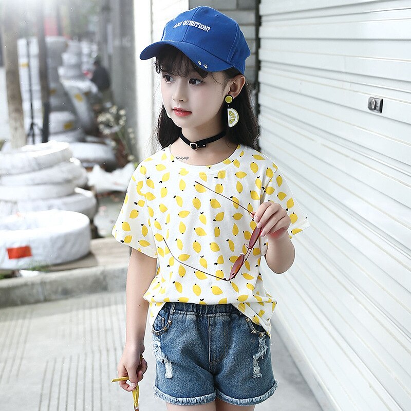 Camisetas de verano para niños y niñas camisetas de algodón con estampado de limón para niñas adolescentes Ropa para Niñas 8 10 12 años