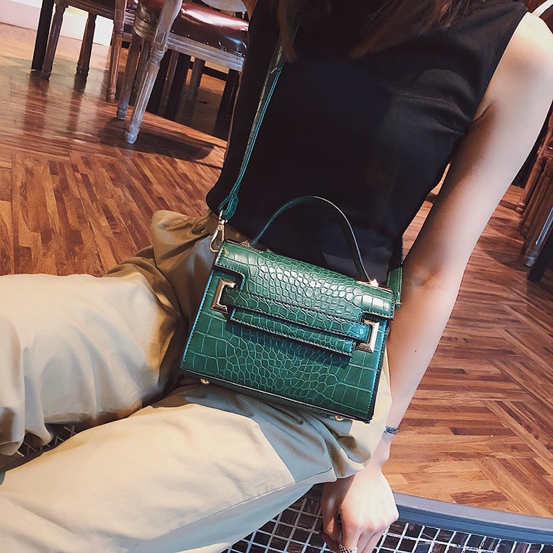 SGARR Damhandväska i PU-läder - Liten Casual Krokodil Crossbody Tote