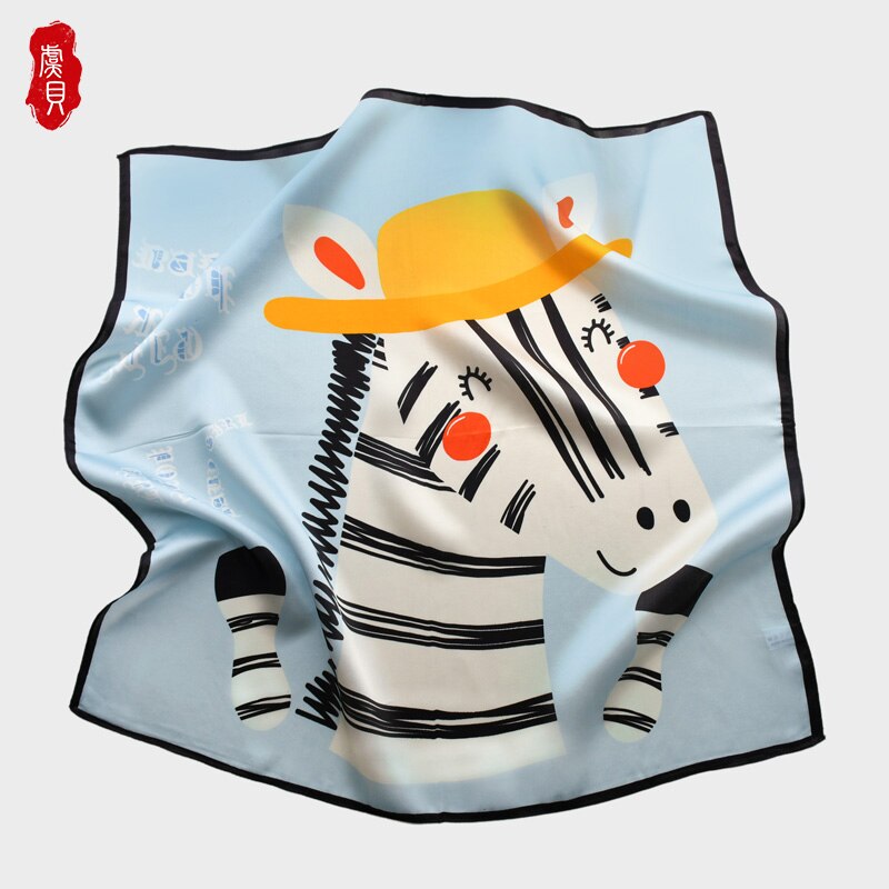 Écharpe zèbre en soie naturelle pour enfants, foulard carré de 50cm, pour cheveux, pour filles, foulard hijab, chaîne pour bébé