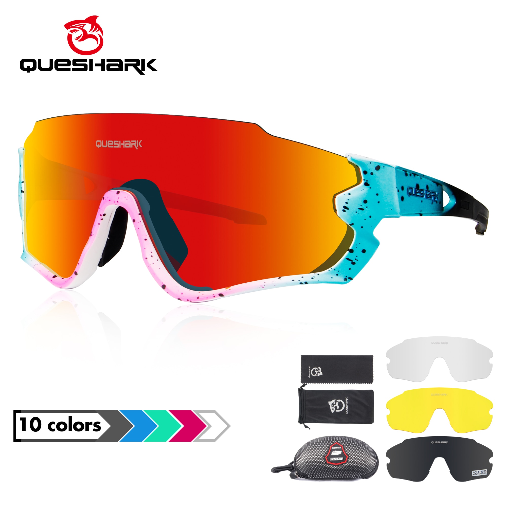 QUESHARK QE45 Fietsen Brillen Fiets Glassess voor Mannen Vrouwen Gepolariseerde Fietsen Goggles UV400 4 Lens Voor MTB Road fiets