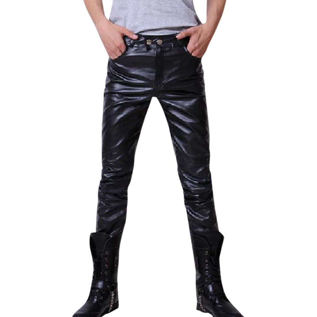 Imitatieleren broek heren broek motor streetwear herfst winter moto biker broek heren slim fit stretchy