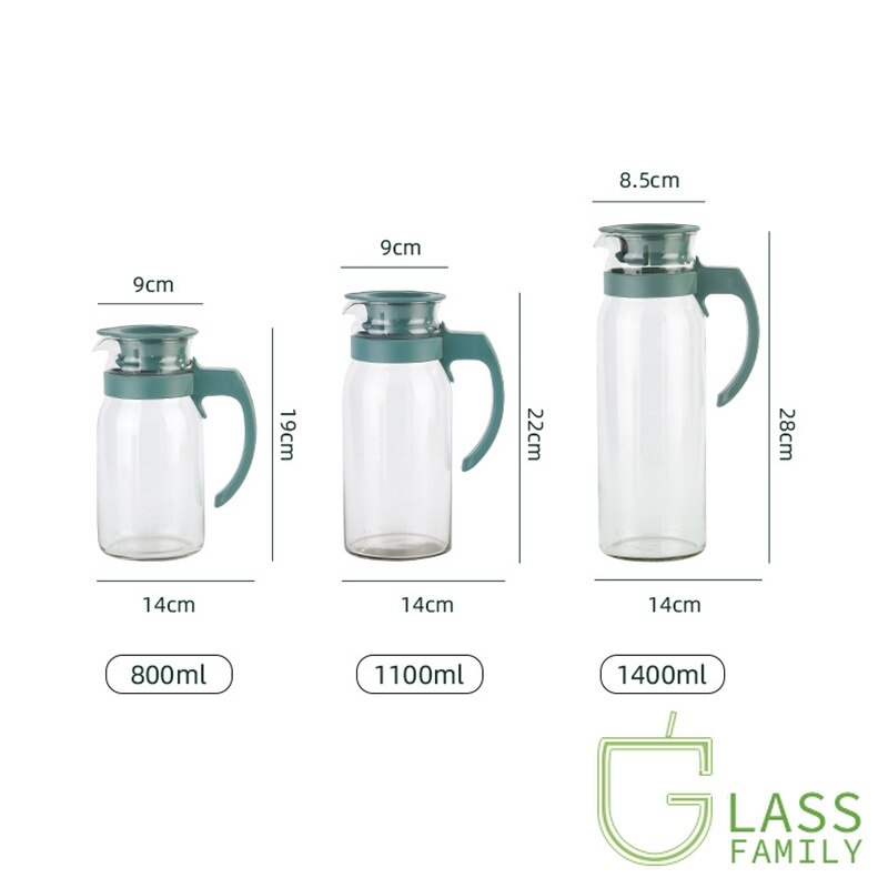 GF Glass Water Pitcher with Lid and Handle Heat Resistant Glass Carafe Pitcher for Tea,Juice,Milk,Cold Beverage dispenser