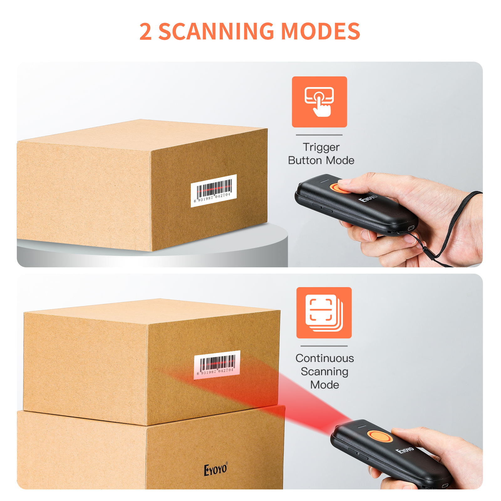 Eyoyo 1D Mini Bluetooth Barcode Scanner Draadloze, Draagbare Bar Codes Reader Voor Windows, Mac Computer, Android, ios Smart Phone