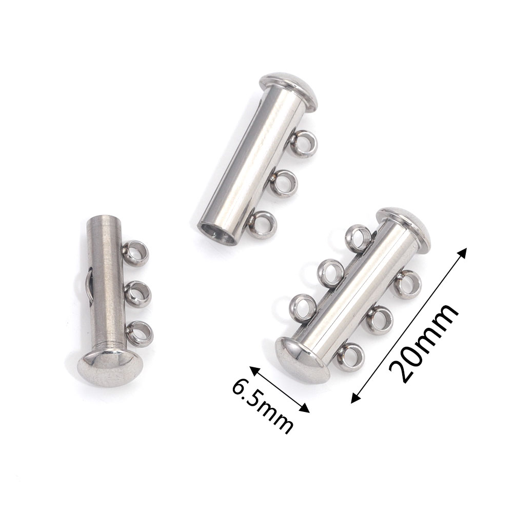 2 uds. De pulseras en capas de acero inoxidable, collares, bloqueo de tubo deslizante, ganchos de cierre espaciador, conectores de cerraduras para suministros de joyería: Gris