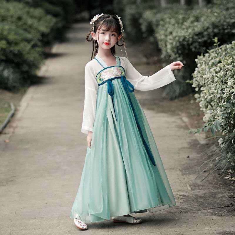Disfraz de Hanfu chino para niños, ropa tradicional de danza folclórica puesta en escena, espectáculo de niña, cantantes Retro, vestido de Hada de princesa