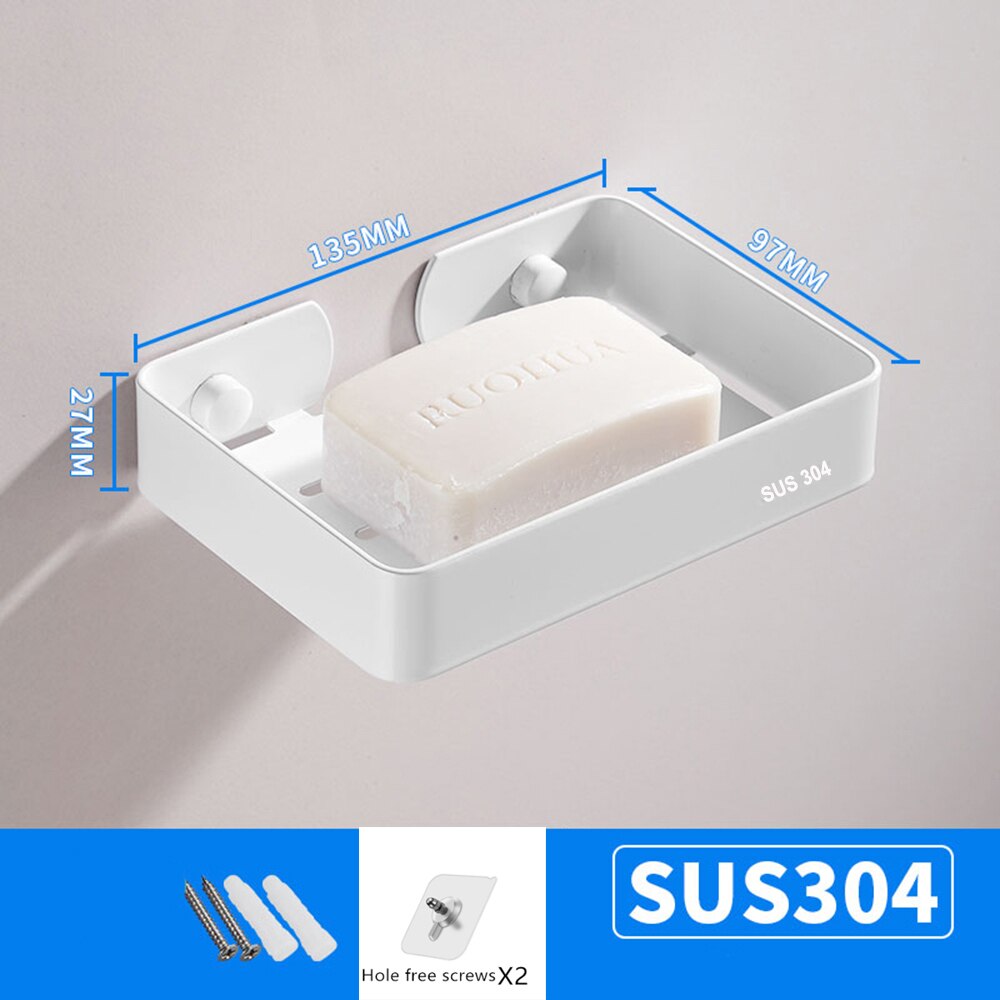 Edelstahl Seife Dish Bad Lagerung Seife Rack Platte Box Container Wand Storage Rack-Halter Seife Dish Halter: 593WHITE