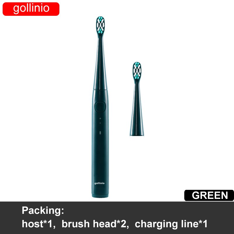 gollinio Electric Toothbrush usb fast charging GL56E smart electr toothbrush prodent Rechargeable Replacement Head: GL56GREEN2H