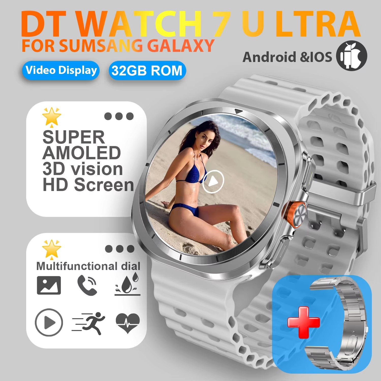 accorto guarda ultra 32GB memoria video NFC Schermo AMOLED HD da 1,43 pollici accorto guarda Uomo sport fitness inseguitore Smartwatch Donna: Viola