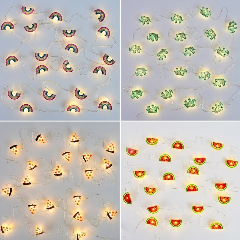 20LED 2M Flamingo String Lights Pineapple Unicorn Watermelon Shape LED Lamp Garland For Hawaii Wedding Birthday Party Home Decor