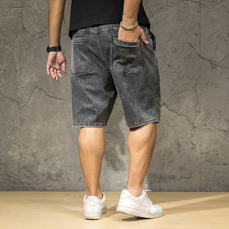 Pantalones cortos de mezclilla sueltos de talla grande 7XL de de verano para hombre, pantalones cortos de mezclilla de de Color sólido estilo japonés para hombre, ropa de calle Vintage