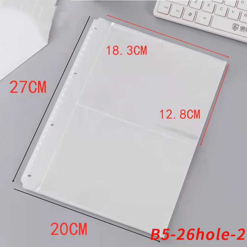 25PCS A3/A4/A5/B5 Clear Plastic Punched Pockets Folders Thin Leaf Documents Sheet Protectors Filing Products Per Page Organizer: B5-26-2
