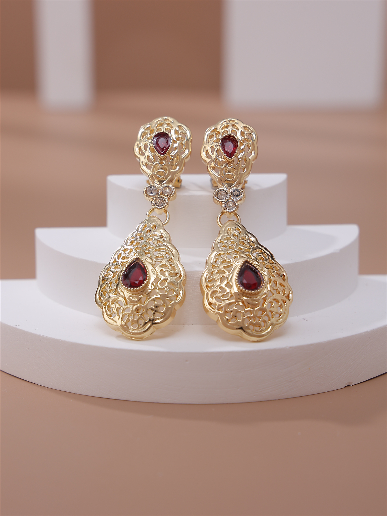 Pendientes decorativos nupciales marroquíes, joyería para las orejas de hueco, accesorios populares para mujeres para fiestas y festivales de bodas: Chapado en rodio