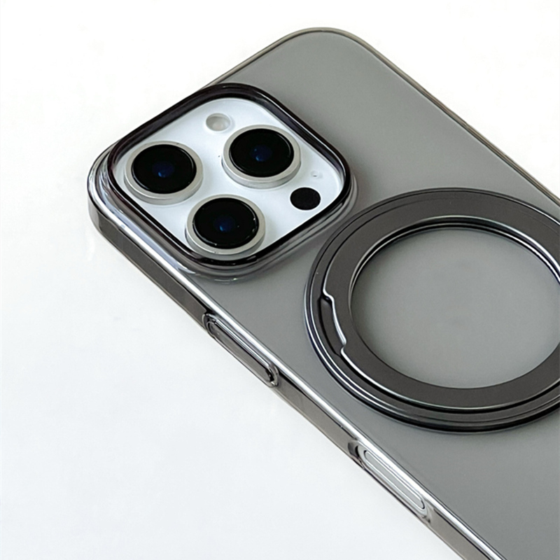 360 ° Coque de téléphone transparente avec béquille rotative MagSafe, étui rigide Transparent pour iPhone 16 pro max 15 Pro 14 13 12