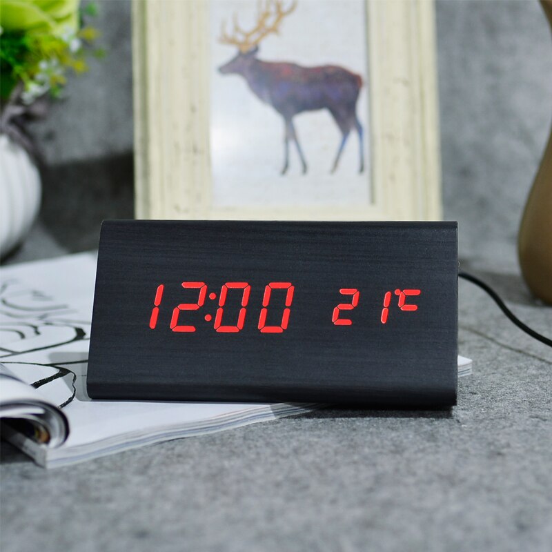 FiBiSonic Holz Digital LED Wecker Klang Kontrolle Holz Wecker LED Tisch Uhr Temperatur Kalender Uhr