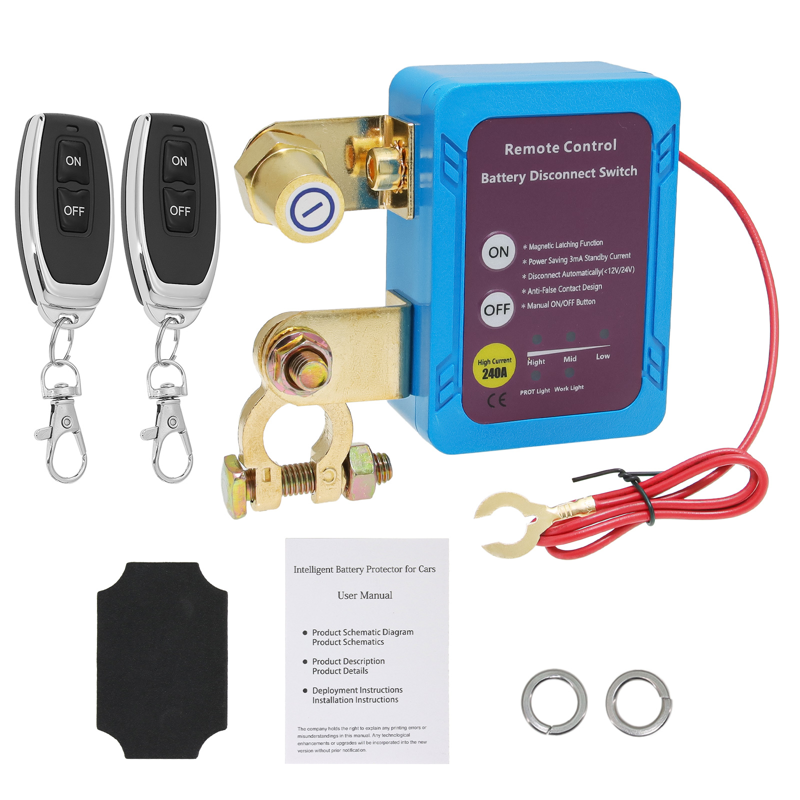 12V 240A Shut Off Cut Off Kill Switch Battery Disconnect Power Switch with Remote Control Switch for Car Truck: Default Title