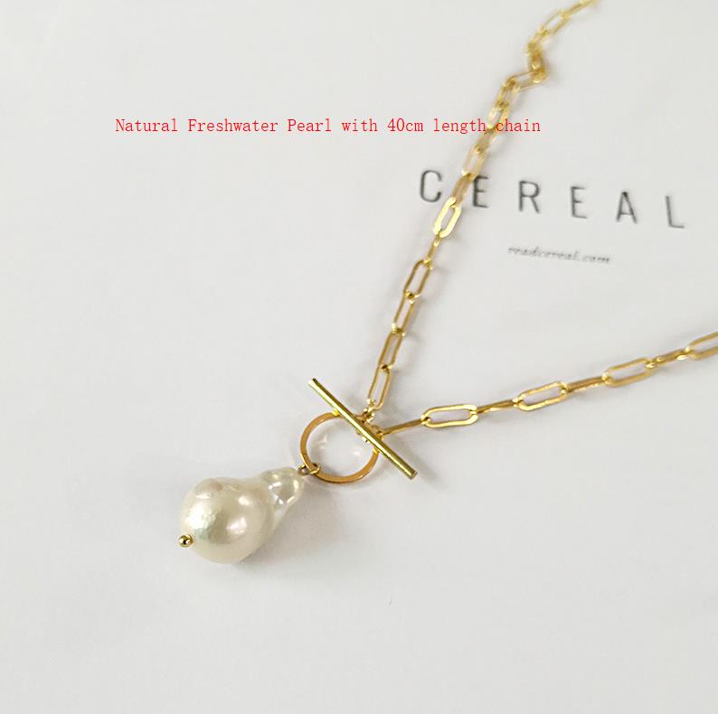 HUANZHI Neue Barock Gold Metall Unregelmäßigen Nachahmung Perlen Kette Halskette Für Frauen Mädchen Partei Schmuck: C   40cm Kette