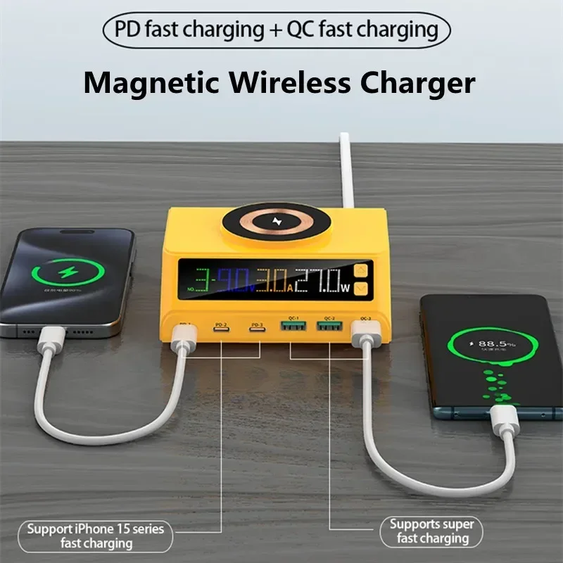 110W Multi-Port Charger Universal PD+QC3.0 Fast Charging for iPhone 16 15 14 13 12 Digital Display Magnetic Wireless Charging