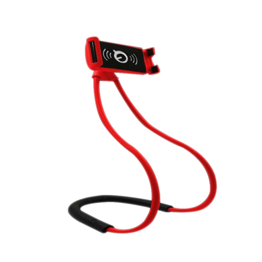 Flexible lazy neck stand phone holder with pendant neck and Halter with mobile phone holder and necklace: Red