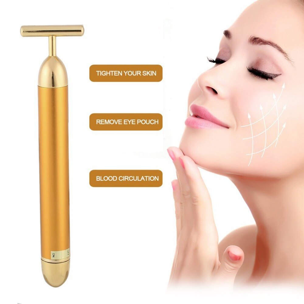 24K Gold Roller Vibrerende Facial Massager Afslanken Facial Skin Beauty Bar Pulse Verstevigende Gezicht Massage Lift Aanscherping Rimpel Bar
