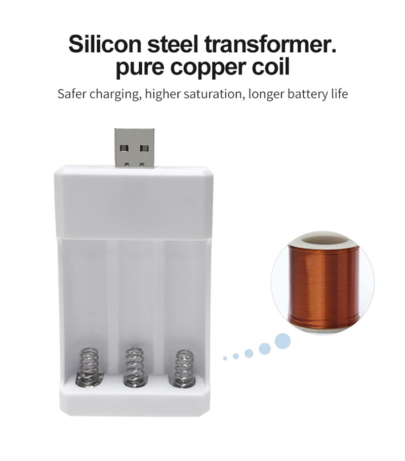Pujimax 3 solts batteriladeradapter usb støpsel batterilader til universell aa / aaa oppladbare batterier strømtilbehør