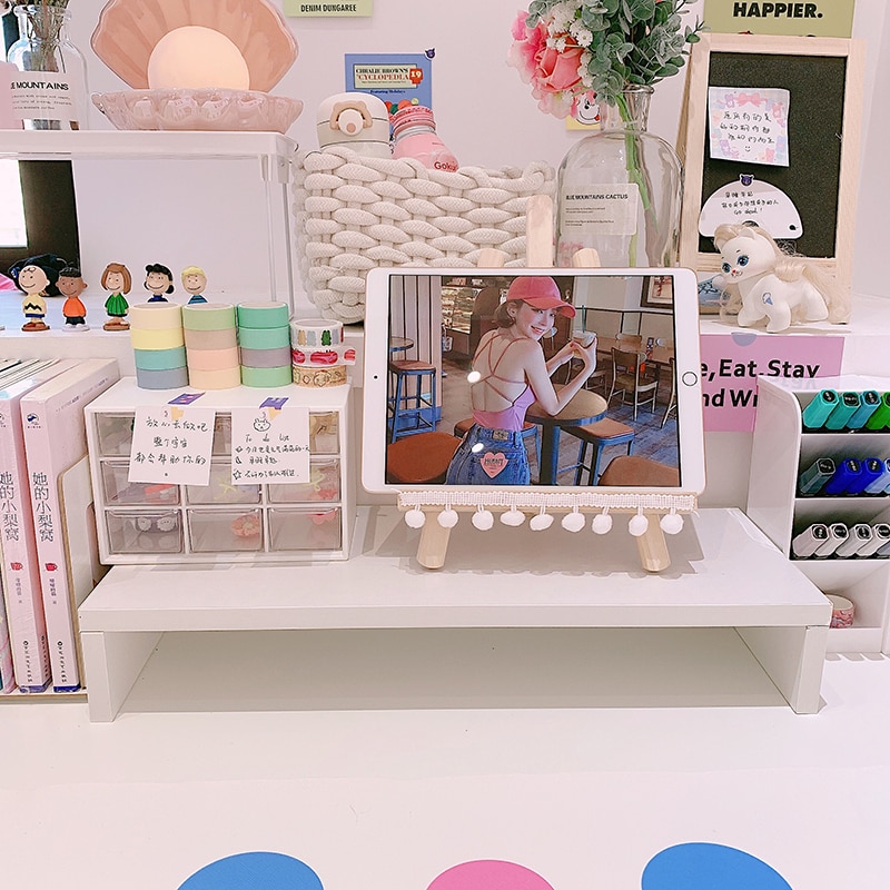 Simple wooden desktop office computer monitor Heightening Shelf display base stand holder desktop storage box organizer rack