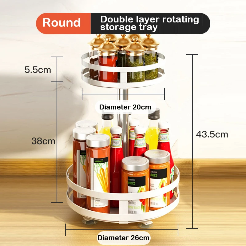Rotation Condiment Rack Multifunctional Carbon Steel Flavour Storage Tray Round Seasonings Spice Organizer for Kitchen: DEEP BLUE