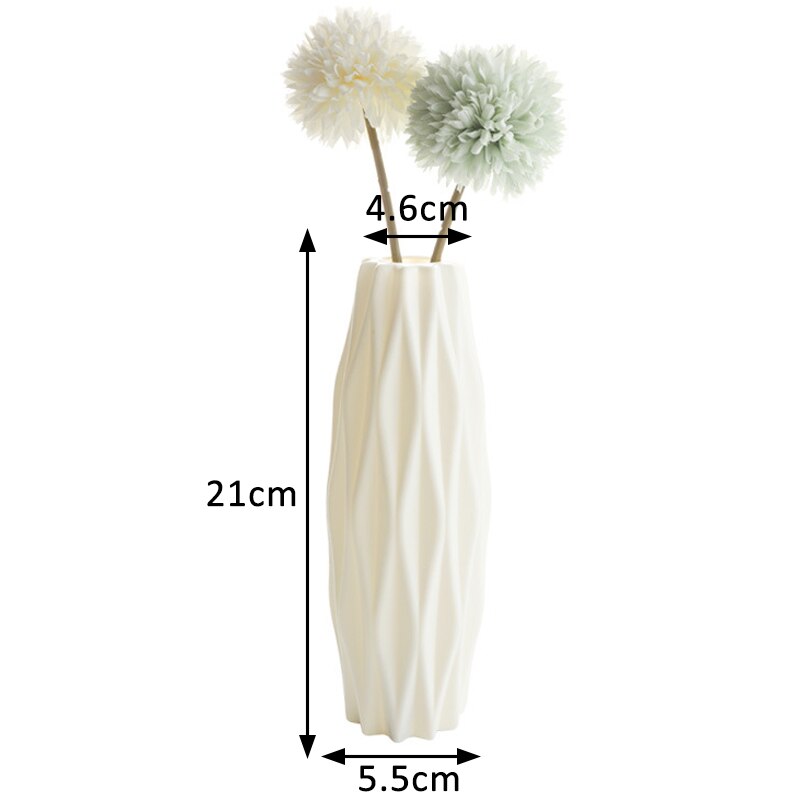 1Pcs PE Big Belly/Diamond/Tree Shape Vase Flower Imitation Ceramic Plastic Flower Vase Flower Basket Nordic Style: diamond white