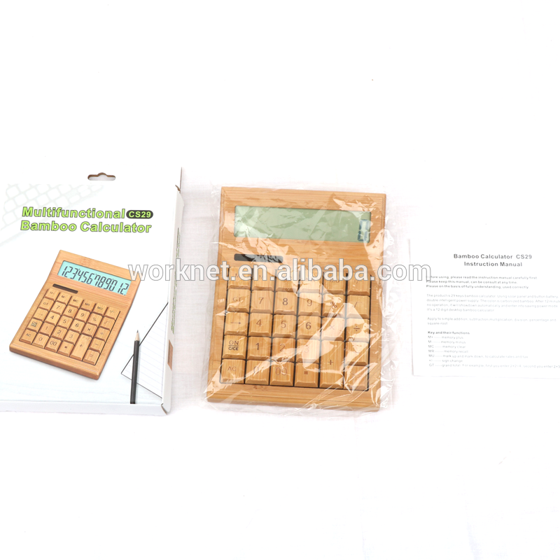 LCD Display CS29 Calculadora Bamboo Solar Calculator Wood Scientific Calculator 12bits 29keys