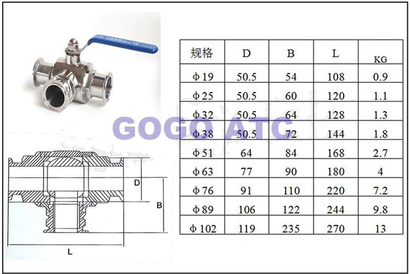 Sanitary three way Ball valve 19 25 32mm stainless steel 304 Food grade Male thread SMS Sanitary ball valve