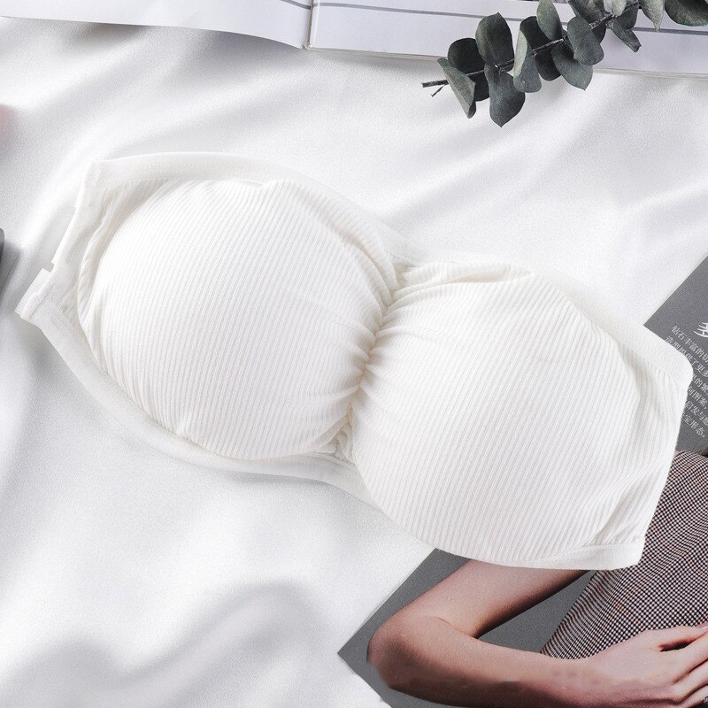 Seamless Women Tube Tops Strapless Sexy Bra Crop Top Back Closure Bandeau Top Underwear Female Strapless Bra Wrap Top: White