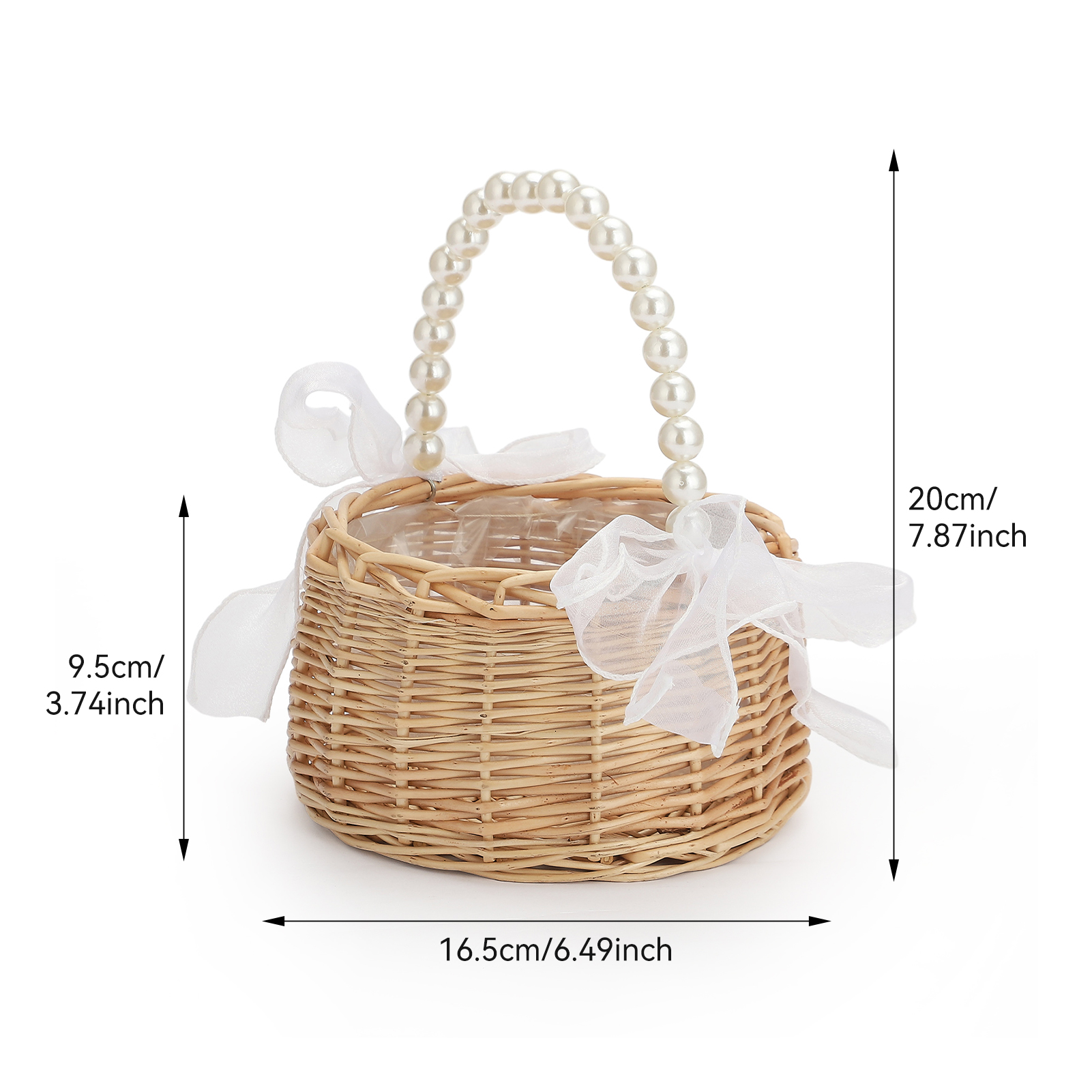 Mir de rangement en rotin tissé à la main pour fille, panier à fleurs, perle, princesse, fait main, maison, décoration de mariage: kaki foncé