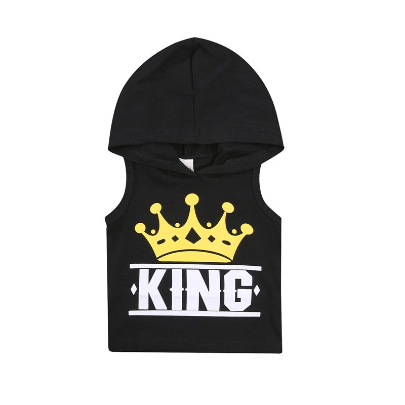 Mode Pasgeboren Baby Jongens Mouwloos Crown Brief Print Hooded Tops Voor Kinderen Jongens Tops Tees: 0 6Months