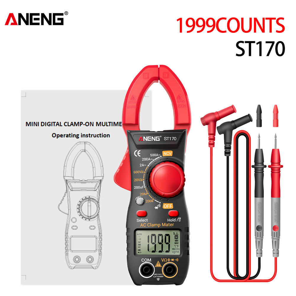 ANENG ST170 Digital Clamp Meter 500A AC Current Multimeter 1999 Counts AC/DC Voltage Tester Hz Capacitance NCV Ohm Diode Test: 02