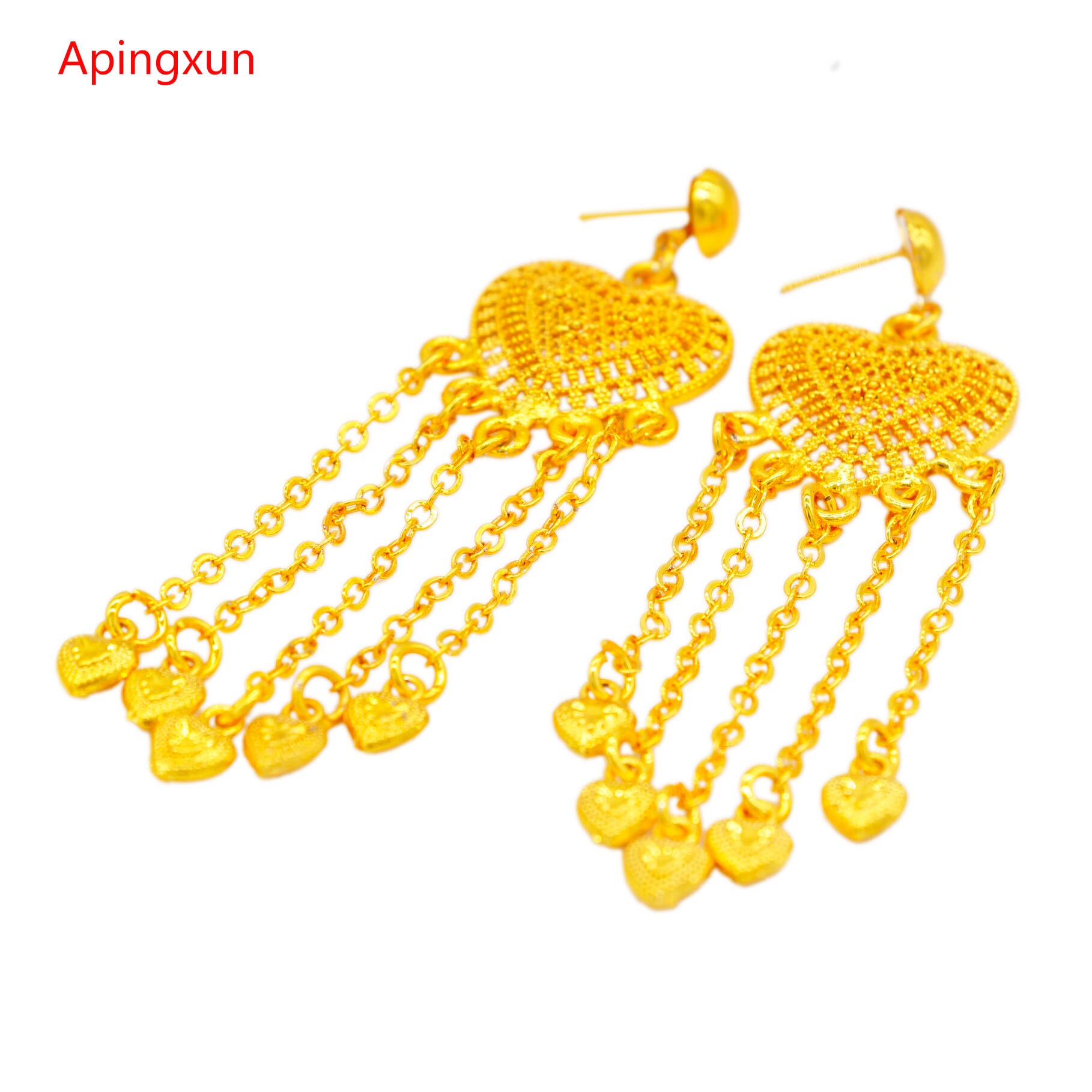 Apingxun 24K Gold Kleur Tassles Ketting &amp; Oorbellen Sieraden Set Afrikaanse Australische Vrouwen Bridal Wedding Charm Sieraden