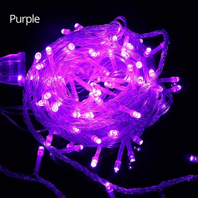 Guirnalda de luces led guxen de 10 m con 220v/110v 100 , resistente al agua, para navidad, para exteriores, ideal para decoración de fiestas en el jardín.: Púrpura / 220v enchufes europeos