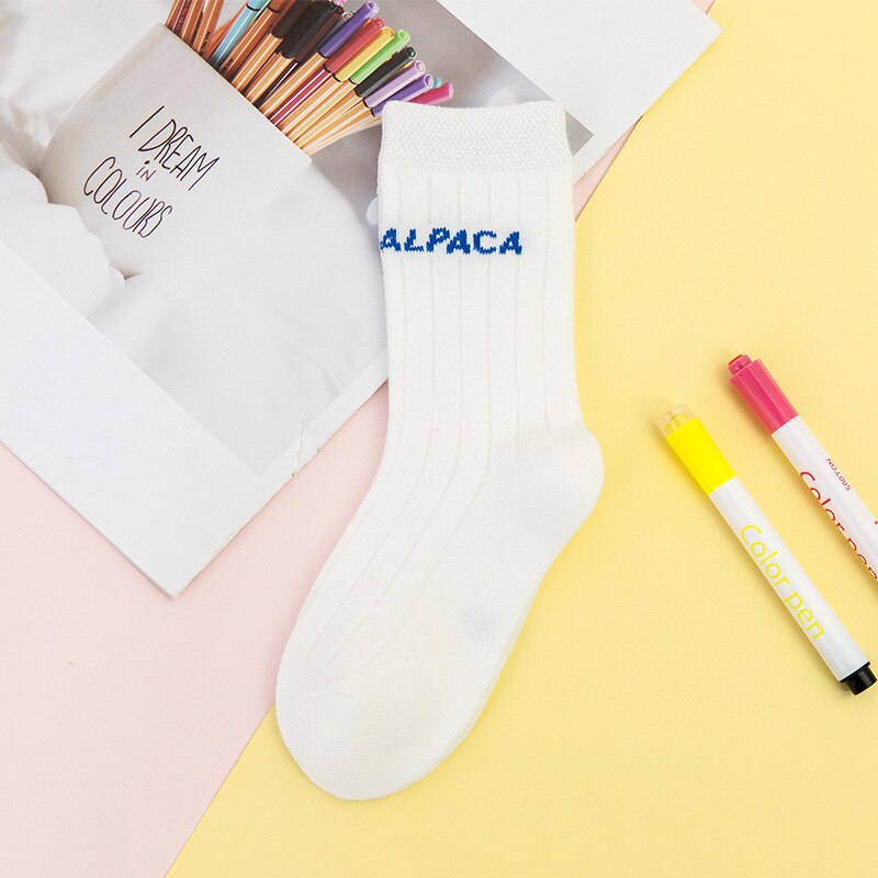 1 paio da 1 a 8 anni lettere colorate calzini lunghi per ragazzi ragazze calzini bianchi per studenti uniforme scolastica calzini di cotone autunnali bambini: Blu / 4 to 6 Years