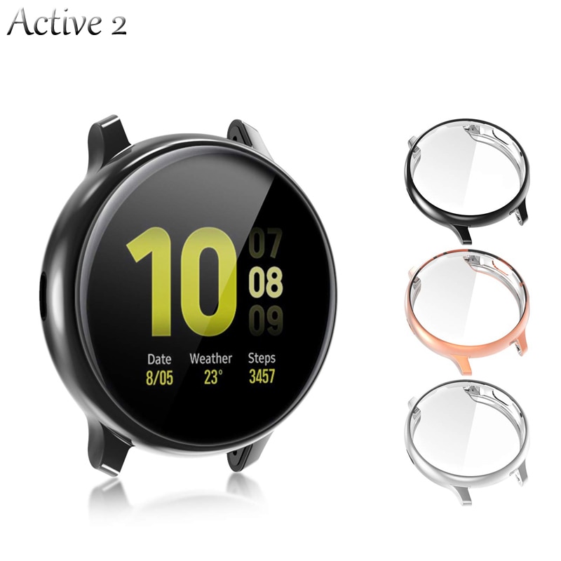 Filmfodral för samsung galaxy watch active 2 40mm 44mm plätering täcka tillbehör aktiv 2 40 44 härdat glas skärmskydd