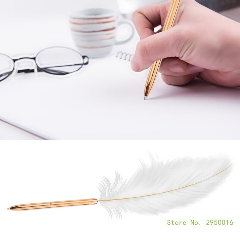 Stijlvolle Witte Veren Balpen Bruiloft Schrijf Pen Zakelijke Handtekening Pen Schoolbenodigdheden