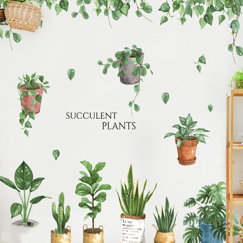Zielony liść bonsai kwiat doniczkowy ściana roślin naklejki dekoracyjna naklejka Dom dekoracje kuchnia okno wystrój salonu naklejka