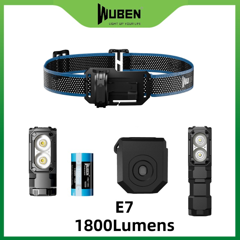 Wuben  e7 genopladelig letvægts pandelampe og lommelygte 1800 lumen