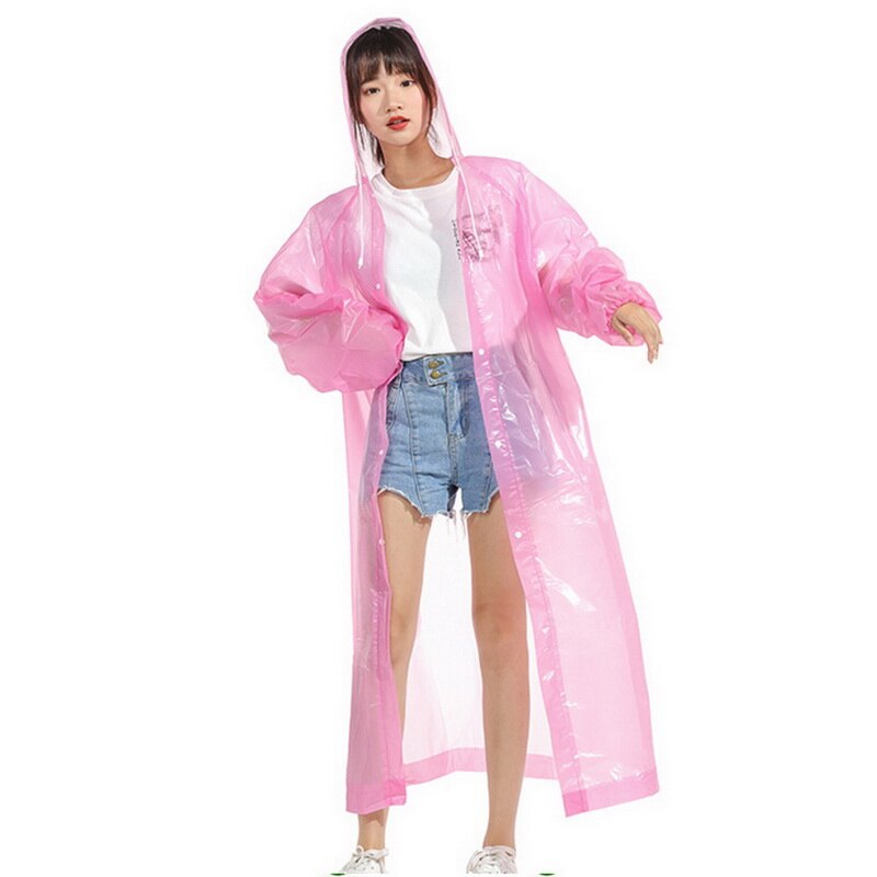 Unisex Waterproof Jacket Women Men Clear PVC Raincoat Rain Coat Hooded Poncho Rainwear: Pink