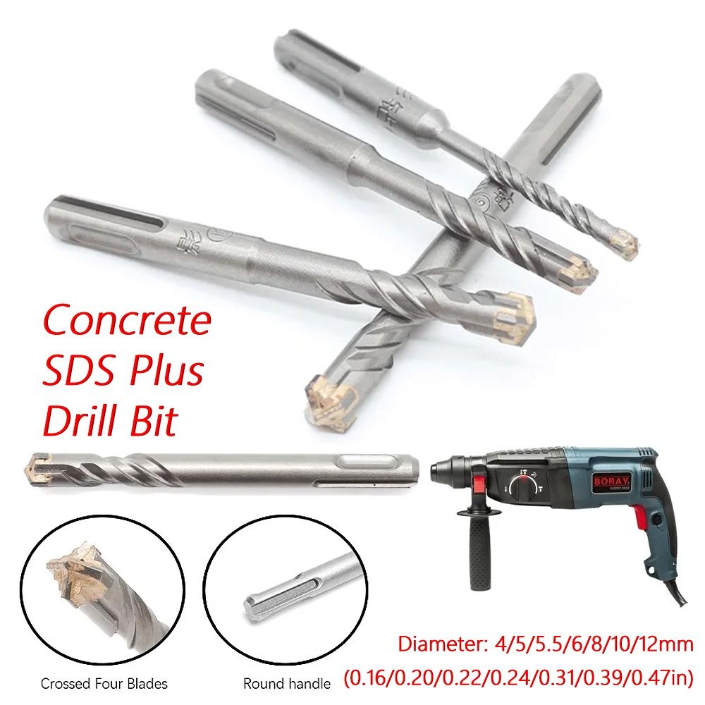 1 Uds puntas cruzadas hormigón SDS Plus broca 4 cortadores vástago redondo taladros de impacto 4/5/5,5/6/8/10/12mm broca de martillo eléctrico